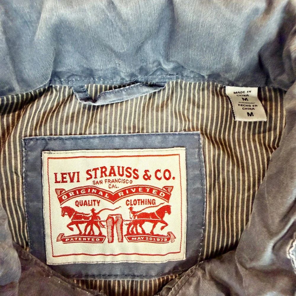 Levis Mens Field Jacket Blue Cotton Nylon Blend Full Zip Utility Coat Size M